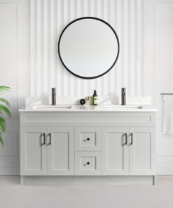 Tesoro 60″ Double Sink Shaker Bathroom Vanity With Quartz Countertop (MDF)